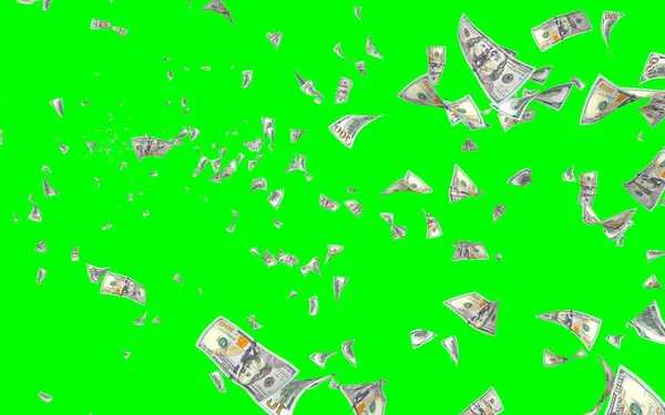 Banconote Dollari Volanti Isolate Chromakey Soldi Volano Aria 100 Banconote — Foto Stock