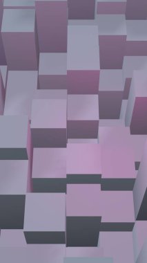 Soyut pembe gri zarif küp geometrik arka plan. Kaotik olarak gelişmiş dikdörtgen çubuklar. 3d Rendering, 3d illüstrasyon