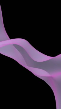 Soyut dalga. Eşarp. Siyah arka planda parlak kurdele. Soyut duman. Raster hava desteği. Dikey görüntü yönlendirmesi. 3B illüstrasyon