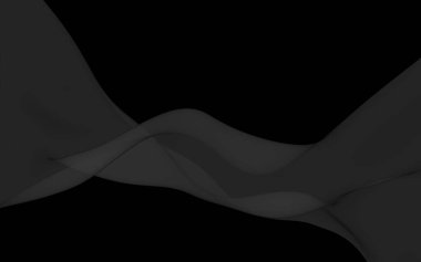 Siyah soyut arka plan. Kanat çırpan siyah eşarp. Rüzgâr siyah kumaşında sallanıyor. 3B illüstrasyon