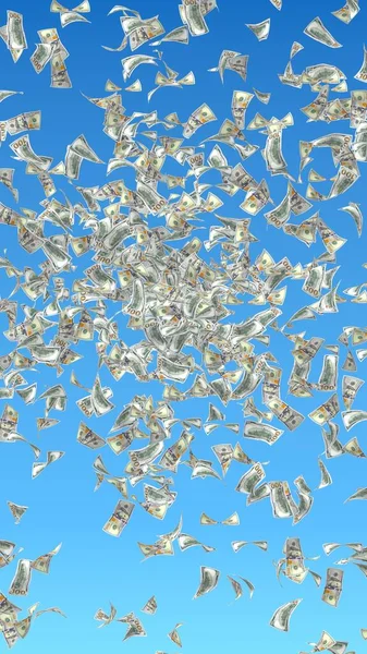 Fliegende Dollarnoten Isoliert Auf Blauem Hintergrund Geld Liegt Der Luft — Stockfoto