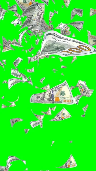 Uang Kertas Dolar Terbang Terisolasi Kromakey Uang Terbang Udara 100 — Stok Foto