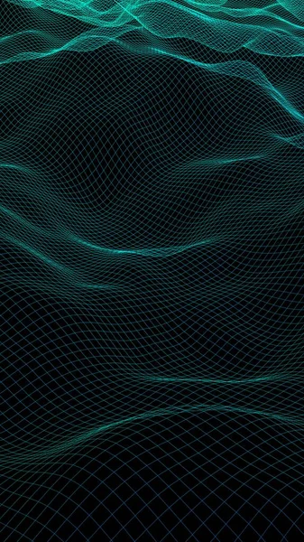 Abstract Landscape Background Cyberspace Green Grid Tech Network Illustration Vertical — Stock Photo, Image