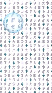 Ethereum kristal ve para beyaz bir arka plan üzerinde. Dijital kripto sembolü. Döviz dalga etkisi, piyasa dalgalanmaları. İş konsepti. 3d illüstrasyon