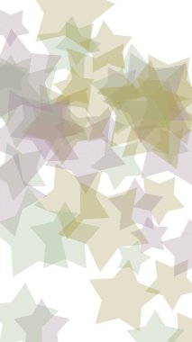 Beyaz arkaplanda çok renkli yarı saydam yıldızlar. Dikey görüntü yönlendirmesi. 3B illüstrasyon