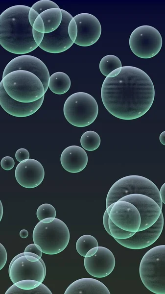 Dark background green mesh bubbles. Wallpaper, texture with bubble. 3D illustration