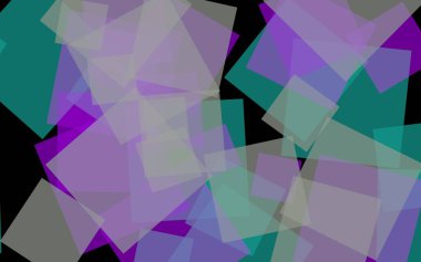 Koyu arkaplanda çok renkli yarı şeffaf kareler. 3B illüstrasyon