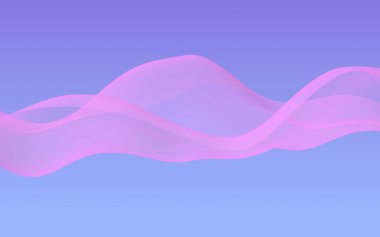 Mavi gökyüzü soyut arka plan pembe dalga. Çırpınan pembe atkı. Rüzgar pembesi kumaşa el sallıyor. 3d illüstrasyon
