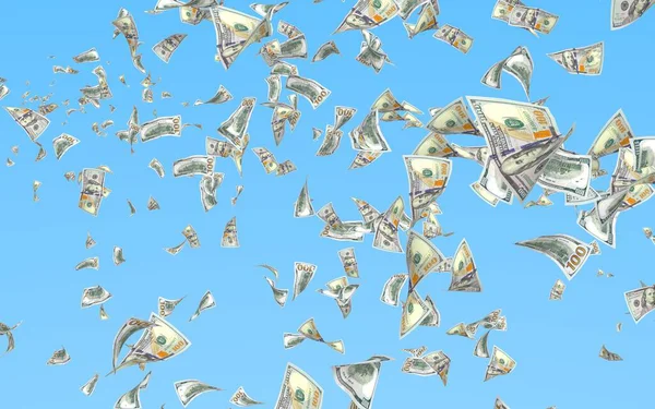 Flying Dollars Bankbiljetten Geïsoleerd Een Blauwe Achtergrond Geld Vliegt Lucht — Stockfoto