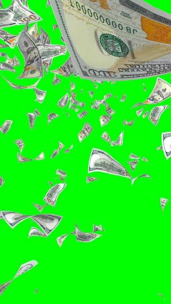 Vliegende Dollars Bankbiljetten Geïsoleerd Chromakey Het Geld Vliegt Lucht 100 — Stockfoto