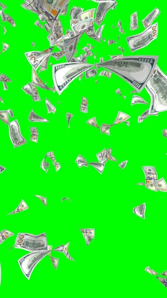 Banconote Dollari Volanti Isolate Chromakey Soldi Volano Aria 100 Banconote — Foto Stock