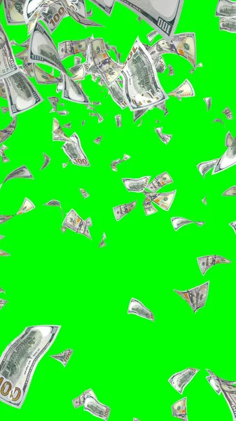 Banconote Dollari Volanti Isolate Chromakey Soldi Volano Aria 100 Banconote — Foto Stock