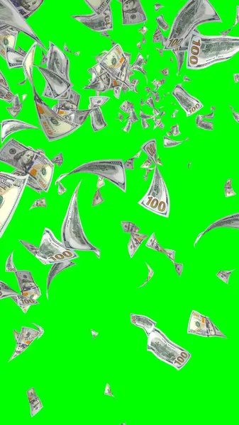 Vliegende Dollars Bankbiljetten Geïsoleerd Chromakey Het Geld Vliegt Lucht 100 — Stockfoto