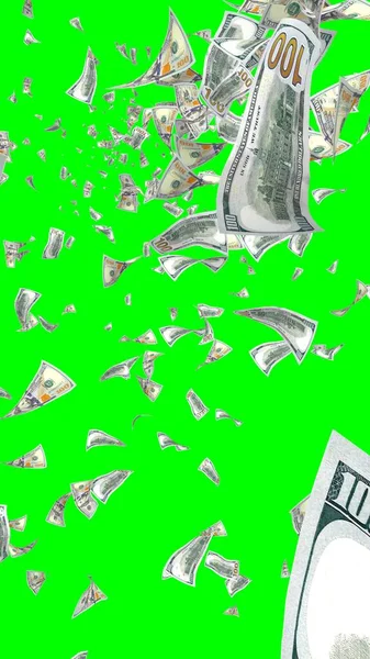 Vliegende Dollars Bankbiljetten Geïsoleerd Chromakey Het Geld Vliegt Lucht 100 — Stockfoto