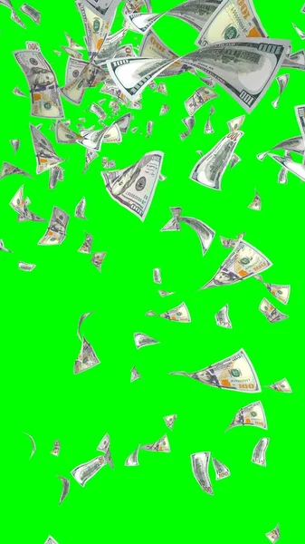 Banconote Dollari Volanti Isolate Chromakey Soldi Volano Aria 100 Banconote — Foto Stock