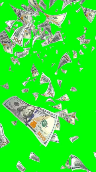 Banconote Dollari Volanti Isolate Chromakey Soldi Volano Aria 100 Banconote — Foto Stock