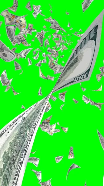 Bancnotele Dolari Zburătoare Izolate Cromakey Banii Zboară Aer 100 Bancnote — Fotografie, imagine de stoc