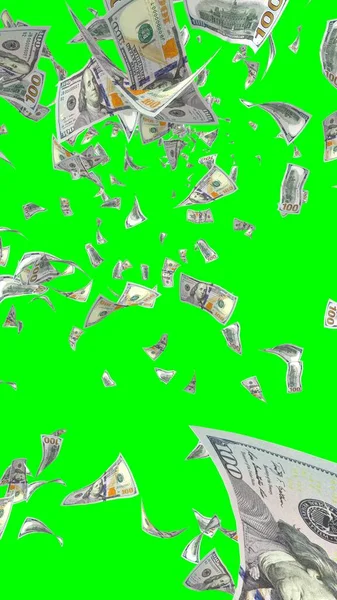 Banconote Dollari Volanti Isolate Chromakey Soldi Volano Aria 100 Banconote — Foto Stock