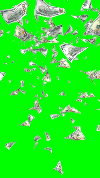 Banconote Dollari Volanti Isolate Chromakey Soldi Volano Aria 100 Banconote — Foto Stock