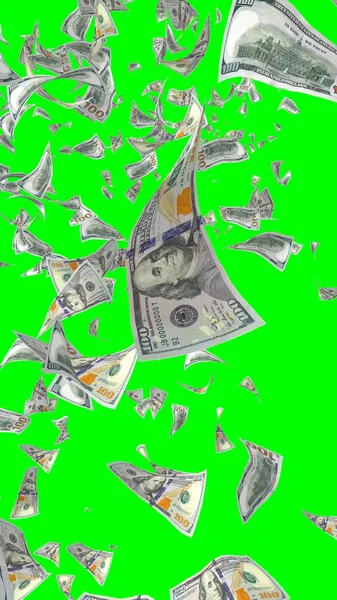 Banconote Dollari Volanti Isolate Chromakey Soldi Volano Aria 100 Banconote — Foto Stock