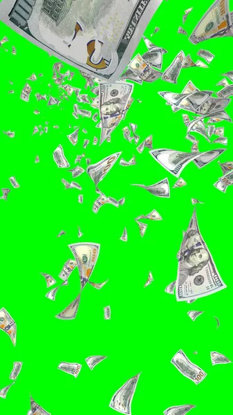 Vliegende Dollars Bankbiljetten Geïsoleerd Chromakey Het Geld Vliegt Lucht 100 — Stockfoto