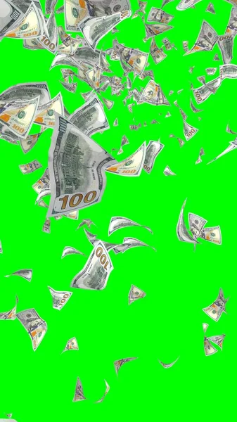 Banconote Dollari Volanti Isolate Chromakey Soldi Volano Aria 100 Banconote — Foto Stock