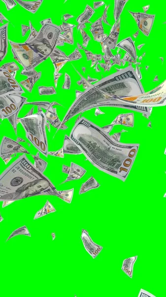 Banconote Dollari Volanti Isolate Chromakey Soldi Volano Aria 100 Banconote — Foto Stock