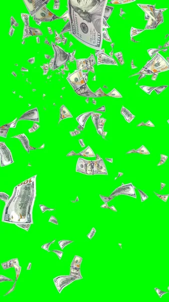 Banconote Dollari Volanti Isolate Chromakey Soldi Volano Aria 100 Banconote — Foto Stock