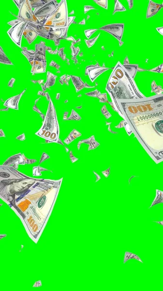 Банкноты Летящими Долларами Изолированы Хромаки Деньги Летят Воздухе 100 Банкнот — стоковое фото