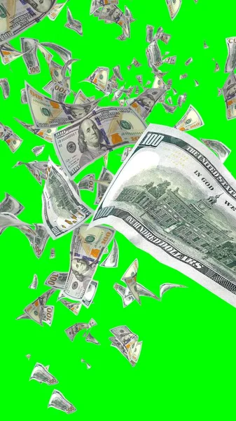 Vliegende Dollars Bankbiljetten Geïsoleerd Chromakey Het Geld Vliegt Lucht 100 — Stockfoto