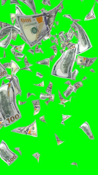 Vliegende Dollars Bankbiljetten Geïsoleerd Chromakey Het Geld Vliegt Lucht 100 — Stockfoto