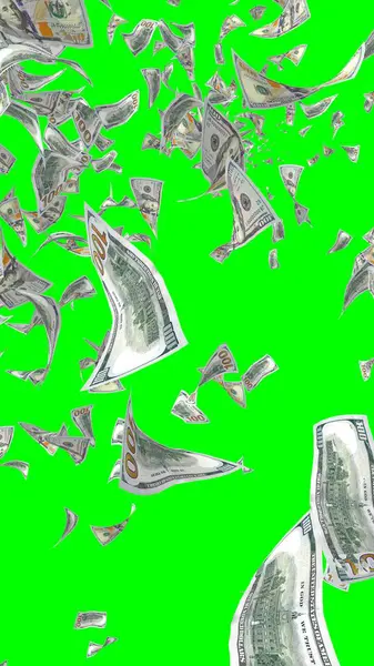 Létající Dolarové Bankovky Izolované Chromakey Peníze Vznášejí Vzduchu 100 Amerických — Stock fotografie