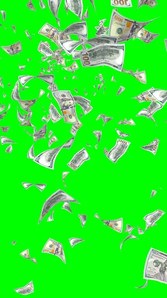 Banconote Dollari Volanti Isolate Chromakey Soldi Volano Aria 100 Banconote — Foto Stock