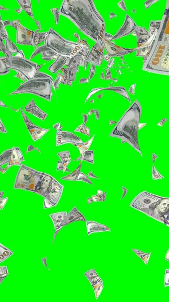 Létající Dolarové Bankovky Izolované Chromakey Peníze Vznášejí Vzduchu 100 Amerických — Stock fotografie