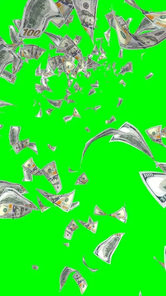 Flying Dollars Banknotes Isolated Chromakey Money Flying Air 100 Banknotes — Stock Photo, Image