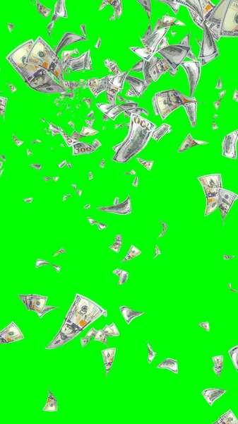 Vliegende Dollars Bankbiljetten Geïsoleerd Chromakey Het Geld Vliegt Lucht 100 — Stockfoto