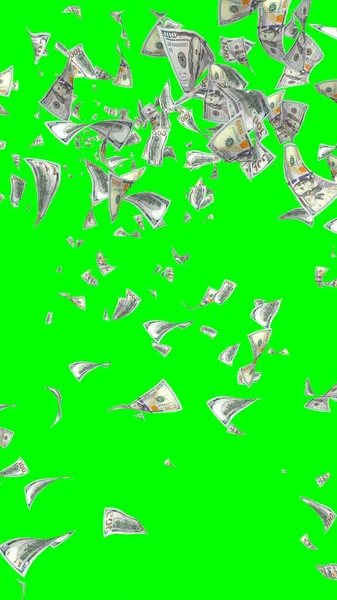 Banconote Dollari Volanti Isolate Chromakey Soldi Volano Aria 100 Banconote — Foto Stock