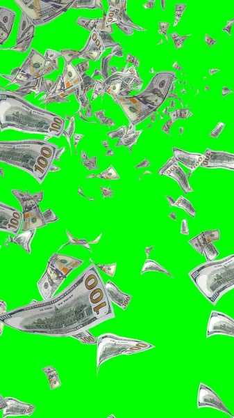 Notas Dólares Voadores Isoladas Chromakey Dinheiro Está Voar 100 Notas — Fotografia de Stock