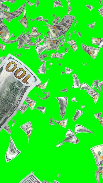 Vliegende Dollars Bankbiljetten Geïsoleerd Chromakey Het Geld Vliegt Lucht 100 — Stockfoto