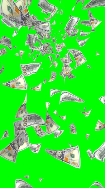 Banconote Dollari Volanti Isolate Chromakey Soldi Volano Aria 100 Banconote — Foto Stock