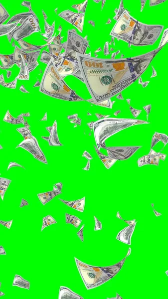 Banconote Dollari Volanti Isolate Chromakey Soldi Volano Aria 100 Banconote — Foto Stock