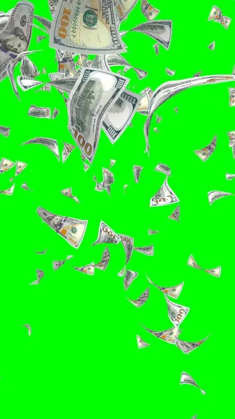 Banconote Dollari Volanti Isolate Chromakey Soldi Volano Aria 100 Banconote — Foto Stock