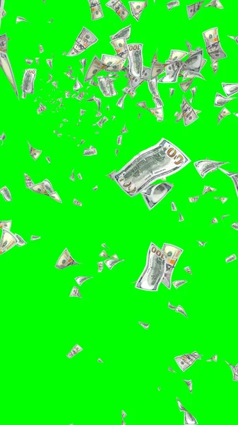 Banconote Dollari Volanti Isolate Chromakey Soldi Volano Aria 100 Banconote — Foto Stock