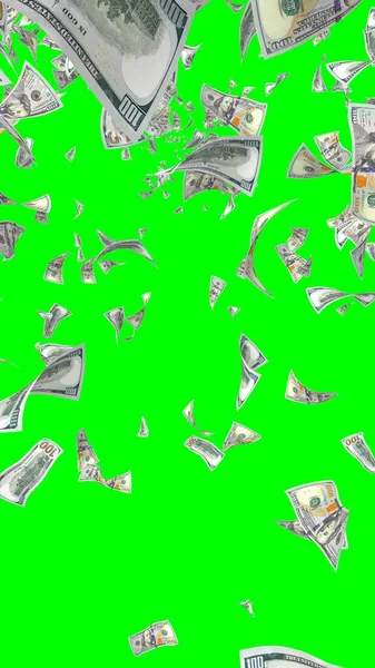 Vliegende Dollars Bankbiljetten Geïsoleerd Chromakey Het Geld Vliegt Lucht 100 — Stockfoto