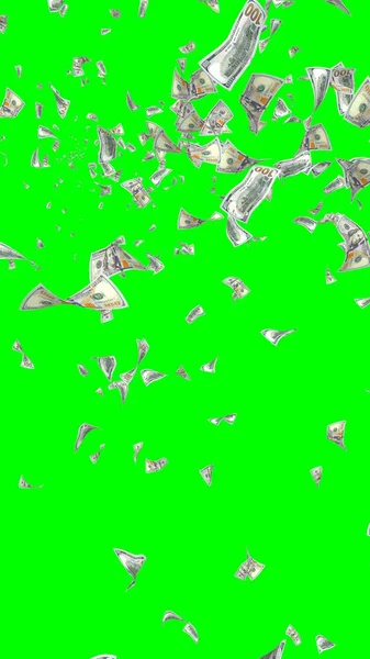 Flying Dollars Banknotes Isolated Chromakey Money Flying Air 100 Banknotes — Stock Photo, Image