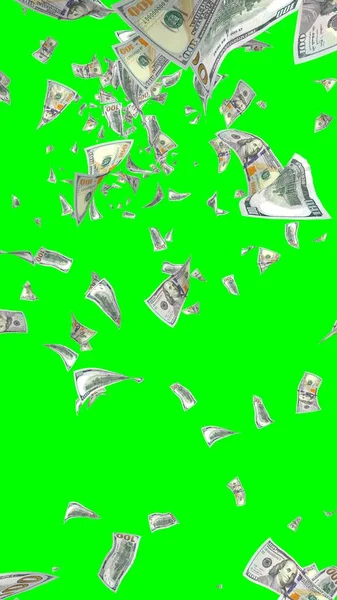 Banconote Dollari Volanti Isolate Chromakey Soldi Volano Aria 100 Banconote — Foto Stock