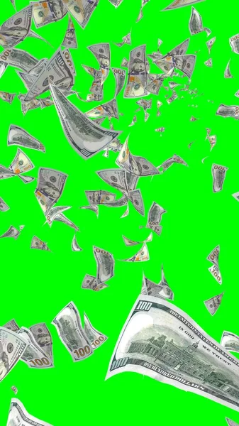 Χαρτονόμισμα Δολαρίων Που Απομονώθηκε Στο Chromakey Λεφτά Πετάνε Στον Αέρα — Φωτογραφία Αρχείου
