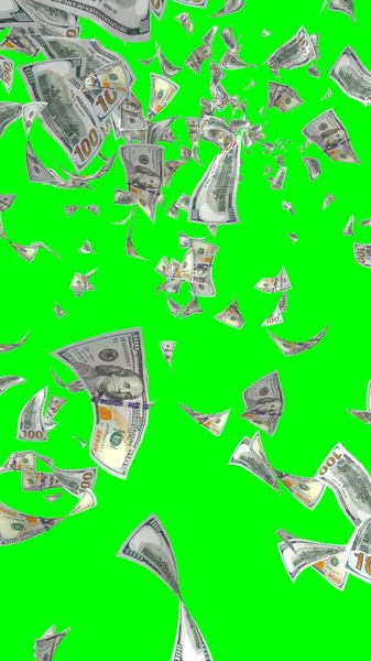 Banconote Dollari Volanti Isolate Chromakey Soldi Volano Aria 100 Banconote — Foto Stock