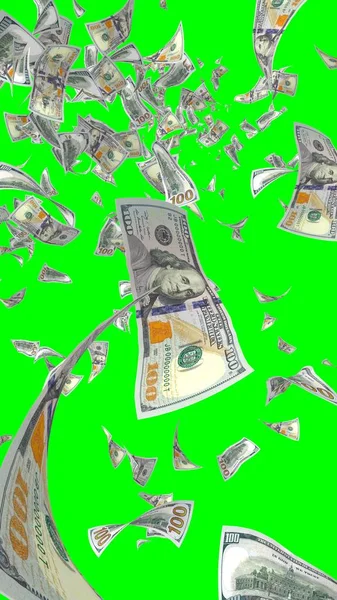 Banconote Dollari Volanti Isolate Chromakey Soldi Volano Aria 100 Banconote — Foto Stock