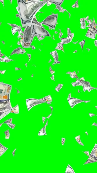 Banconote Dollari Volanti Isolate Chromakey Soldi Volano Aria 100 Banconote — Foto Stock